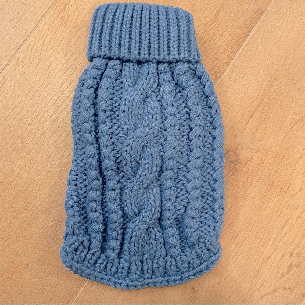 NWOT Dog Cozy Blue Cable Knit Sweater
